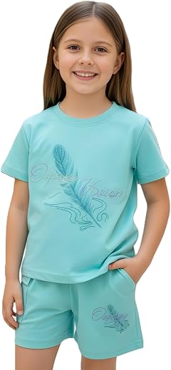 SALVIA Girls Regular Fit Cotton T-Shirt and Shorts Set Kids Casual Summer Outfit