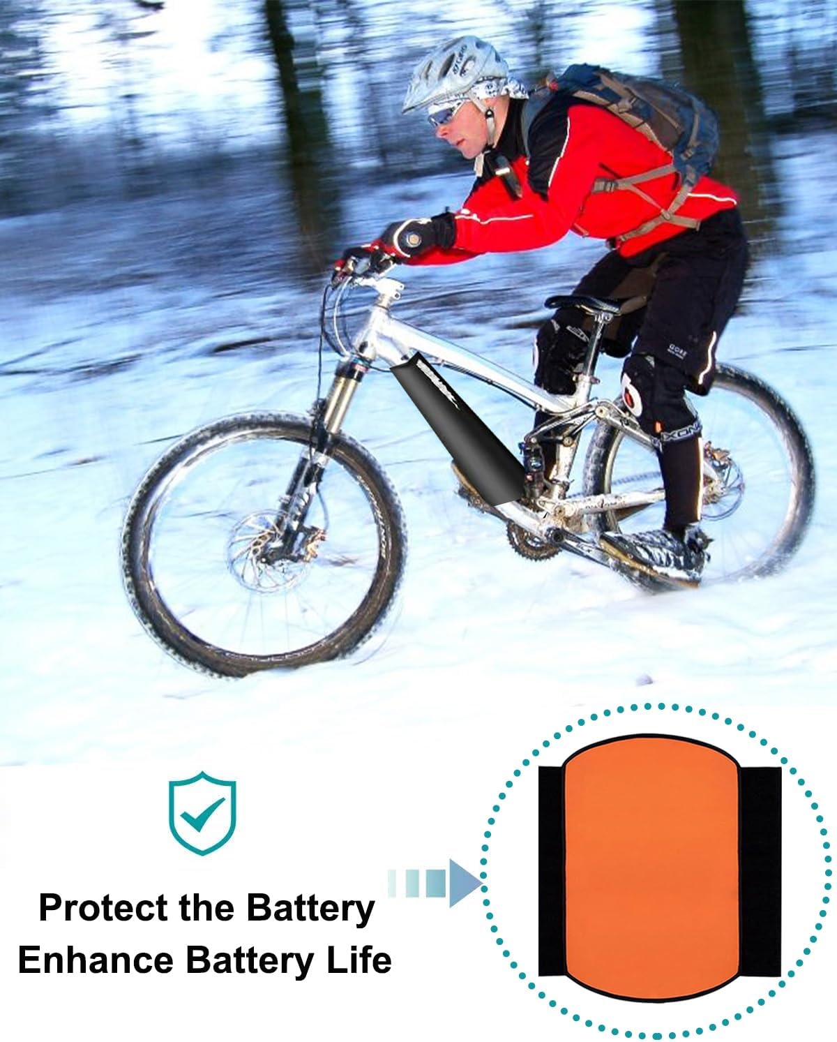 2PCS E Bike Battery Cover,（11.8-15.8in circumference）Reflective Battery Protective Cover E-Bike at Night, Bicycle Thermal Cover Waterproof Dustproof Bag for Battery in Downtube