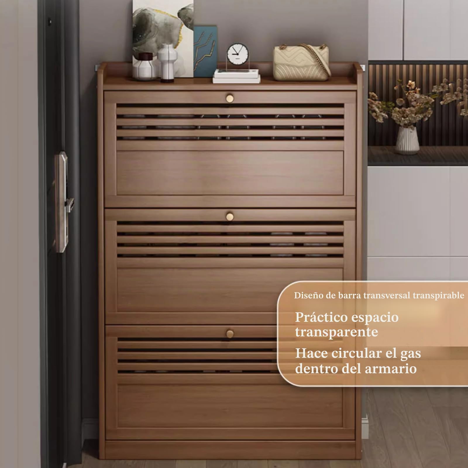 Armario Zapatero Estrecho De Bambú, Mueble Zapatero con 2/3 Puertas Abatibles, Zapateros Estrechos Y Altos para Pasillo De Casa, Dormitorio Y Recibidor, Ancho 17cm