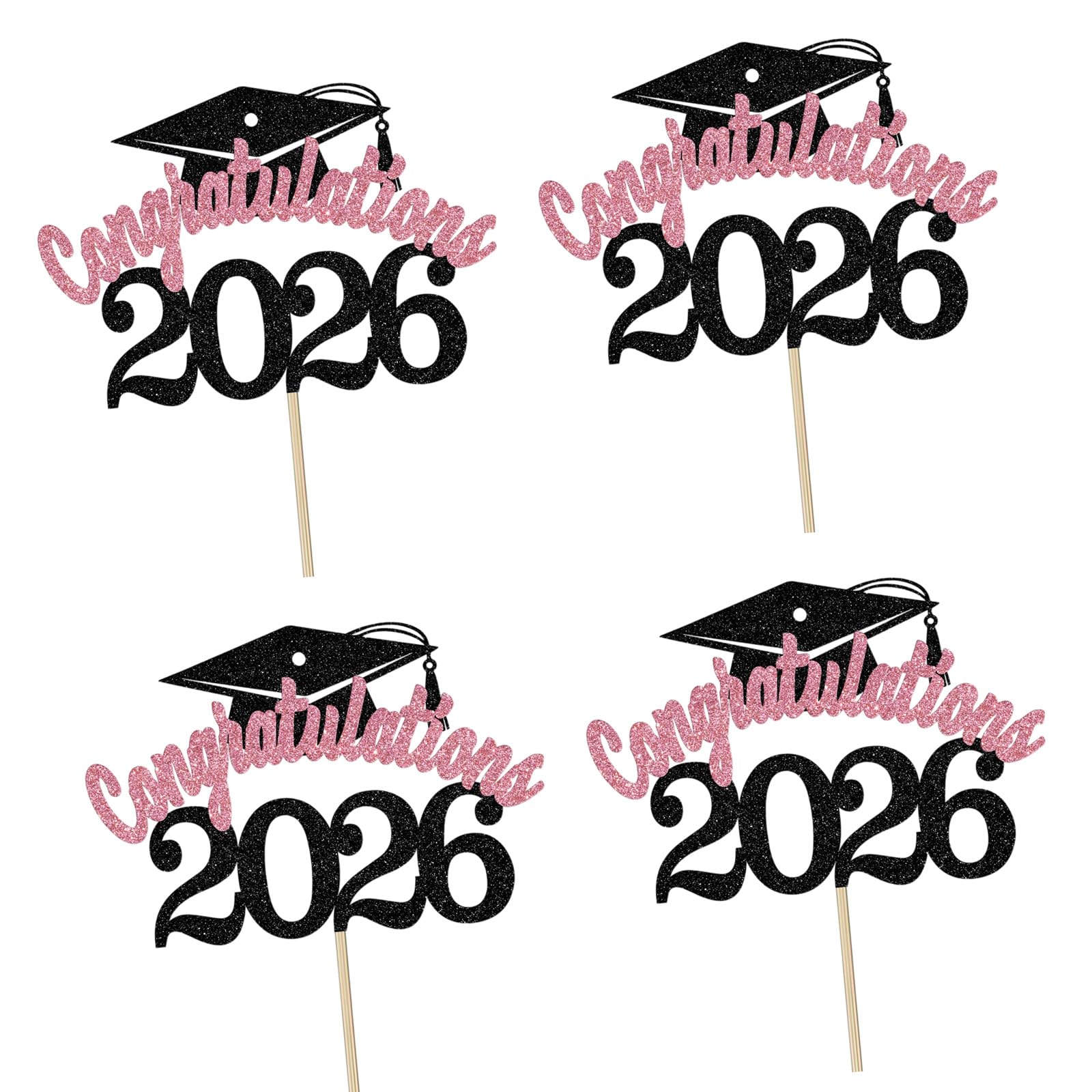 alloneslife Theme Cake Decorations Set of 4 Paper Inserts for 2026 Parties Graduation Themed Party Supplies Commencement Cake Decors