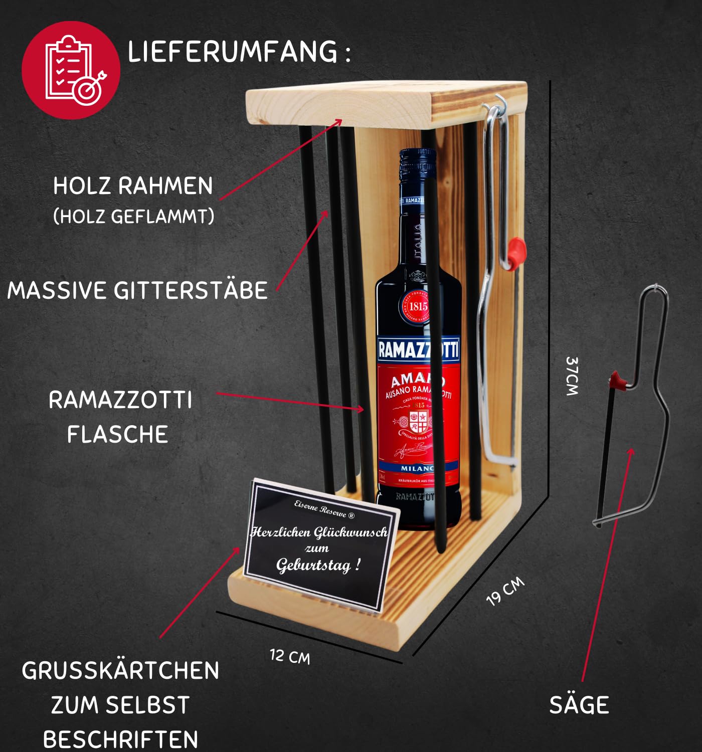 Ramazzotti Geschenk Geburtstag Geschenke - Eiserne Reserve Black Edition Geschenkset Text s/w Herzlichen Glückwunsch zum Geburtstag Kräuterlikör (1 x 0.70 l)