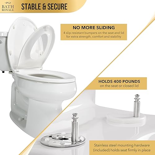Miniatura 6 de BATH ROYALE Asiento de entrenamiento para ir al baño - Cierre suave, Kingsport BR721-00, blanco alargado, combo para adultos y niños