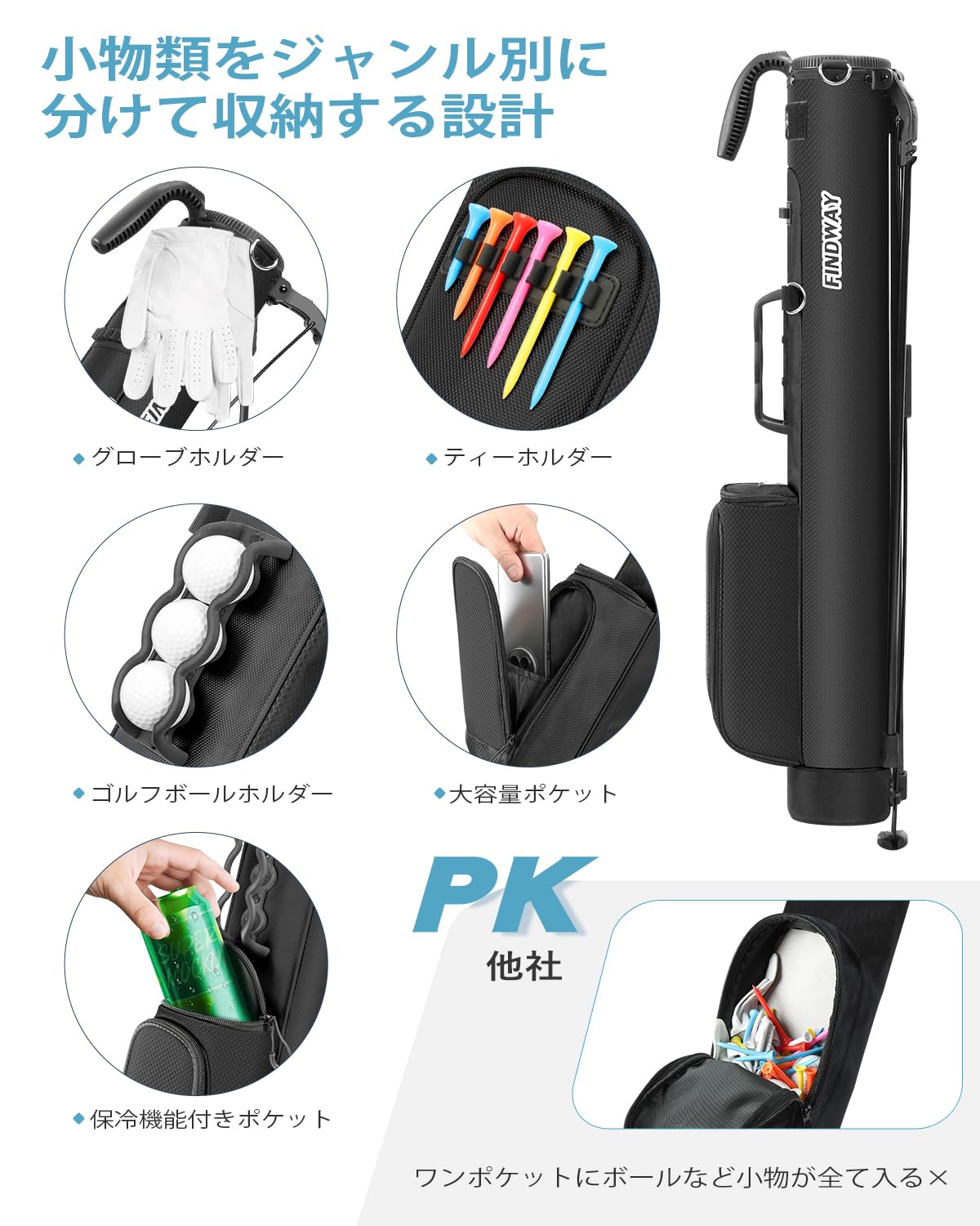 Amazon | Findway ゴルフ スタンドバッグ 7-8本収納 セルフスタンド