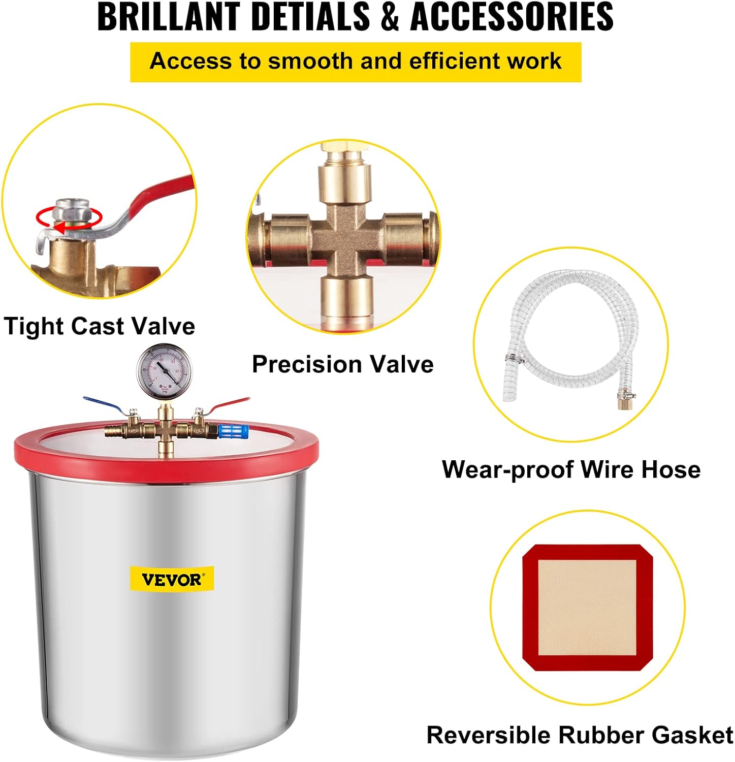 VEVOR 5 Gallon Vacuum Chamber Stainless Steel Vacuum Degassing Chamber, 160F Acrylic Lid Kit Vacuum Chamber, Vacuum Degassing Chamber Kit
