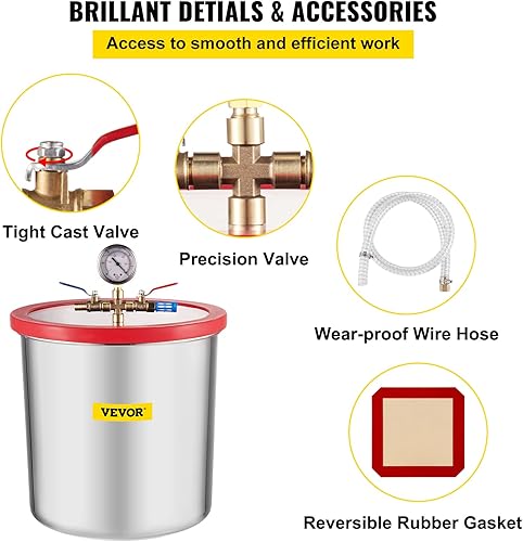 Miniatura 6 de VEVOR Bomba de vacío de 7 CFM 34 HP, doble etapa, bomba de vacío de 2 etapas con cámara de vacío de 5 galones, juego de manómetro de colector de
