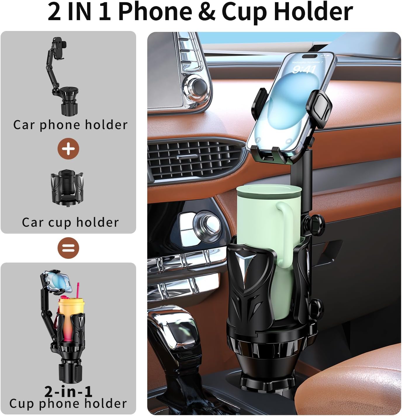 Phone Holders for Your Car, Adjustable Car Cup Holder Expander with Rubber Grip, Secure Hold, Multi-Scenario Use for Drivers, Commuters & Road Trips, Universal Fit for Up to 5.31'' Drinks/Mugs/Foods