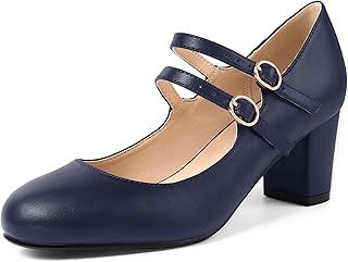 Women's Dress Shoes for Women Pumps Mary Jane Heels Low Block Round Closed Toe Wedding Office Work