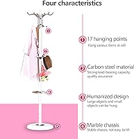 Vista 4 de Perchero de metal independiente, percheros con 16 ganchos, base de mármol, perchero para sombrero, perchero de metal, para dormitorio, sala de Blanco