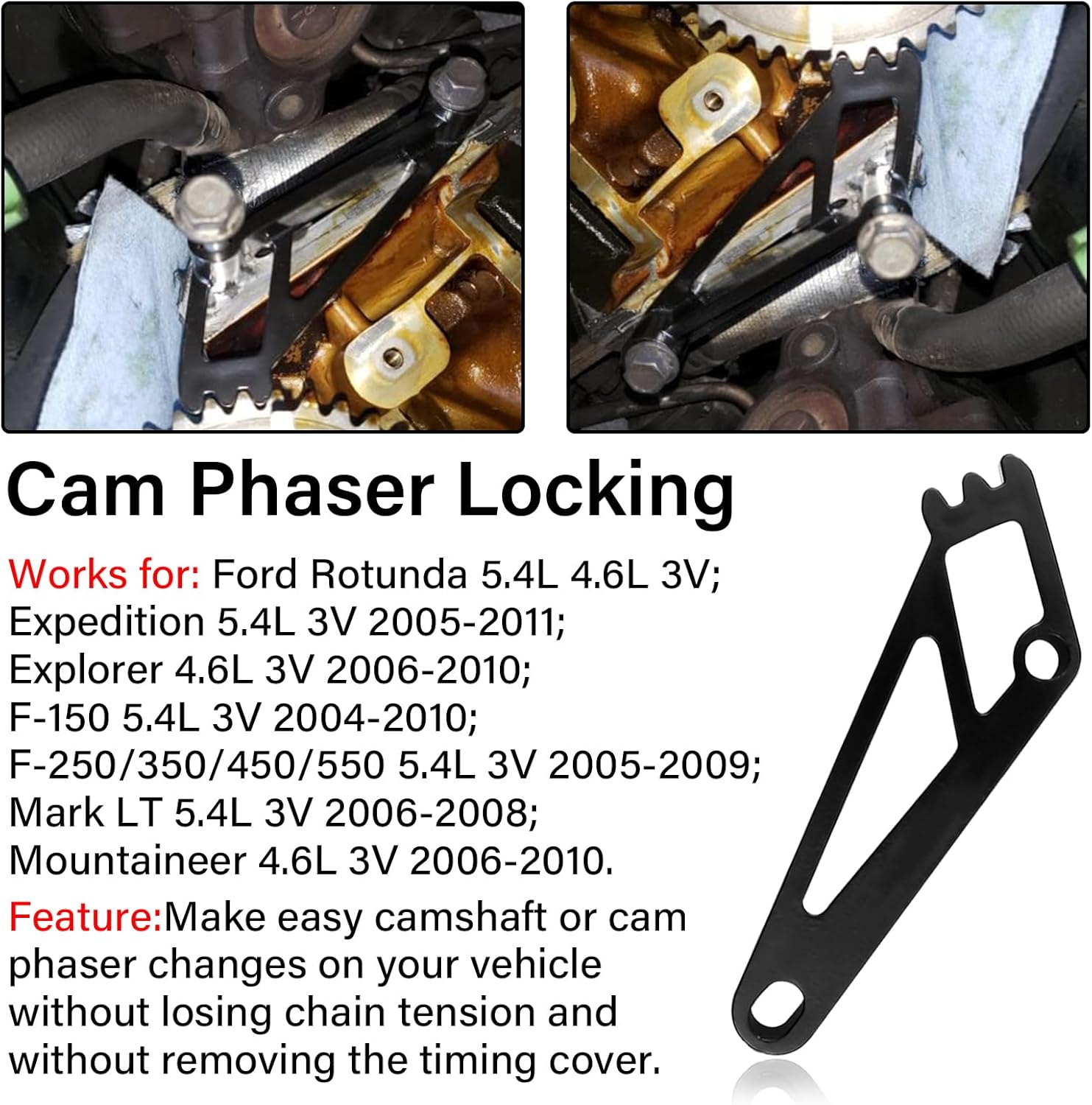 Engine Timing Repair Kit, Cam Phaser Holding Tool & Crankshaft Positioning Wrench Holder & Timing Chain Locking Wedge Tool Compatible for Ford 4.6L/5.4L 3V Engine