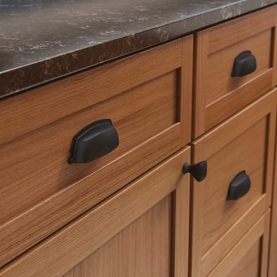 Franklin Brass Cup (1-Pack) Cabinet Handles 3 Hole Center Pulls | Matte Black Hardware Kitchen Door, Drawers, Dressers, Furniture P41707K-FB-C
