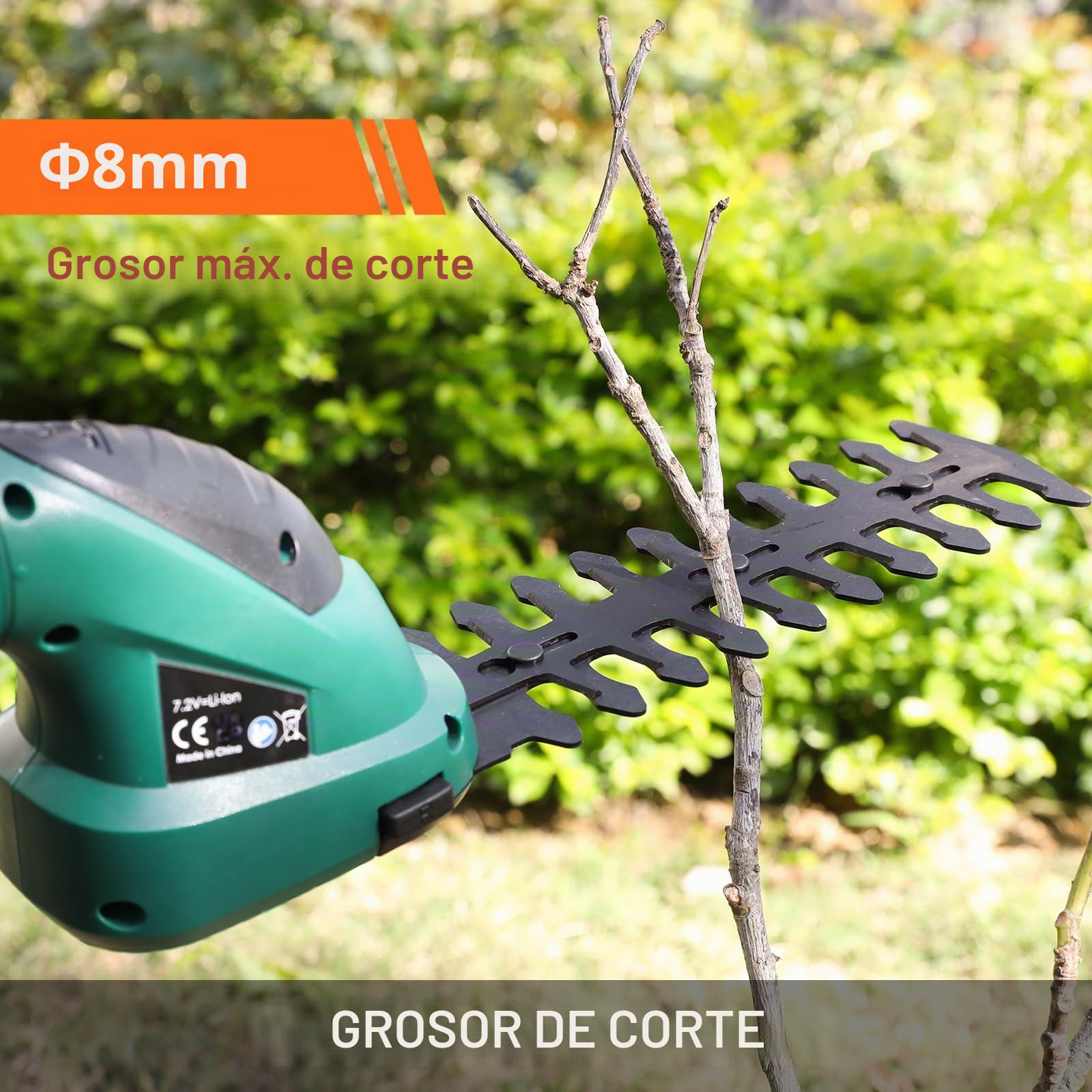 LIFERUN Tijeras de Césped con Batería 7,2 V, 2000 mAh, 2 en 1 Tijeras de Césped con Mango Telescópico, Batería Recargable y Cargador, para Césped de Jardín, desherbar, árboles, Verde Oscuro