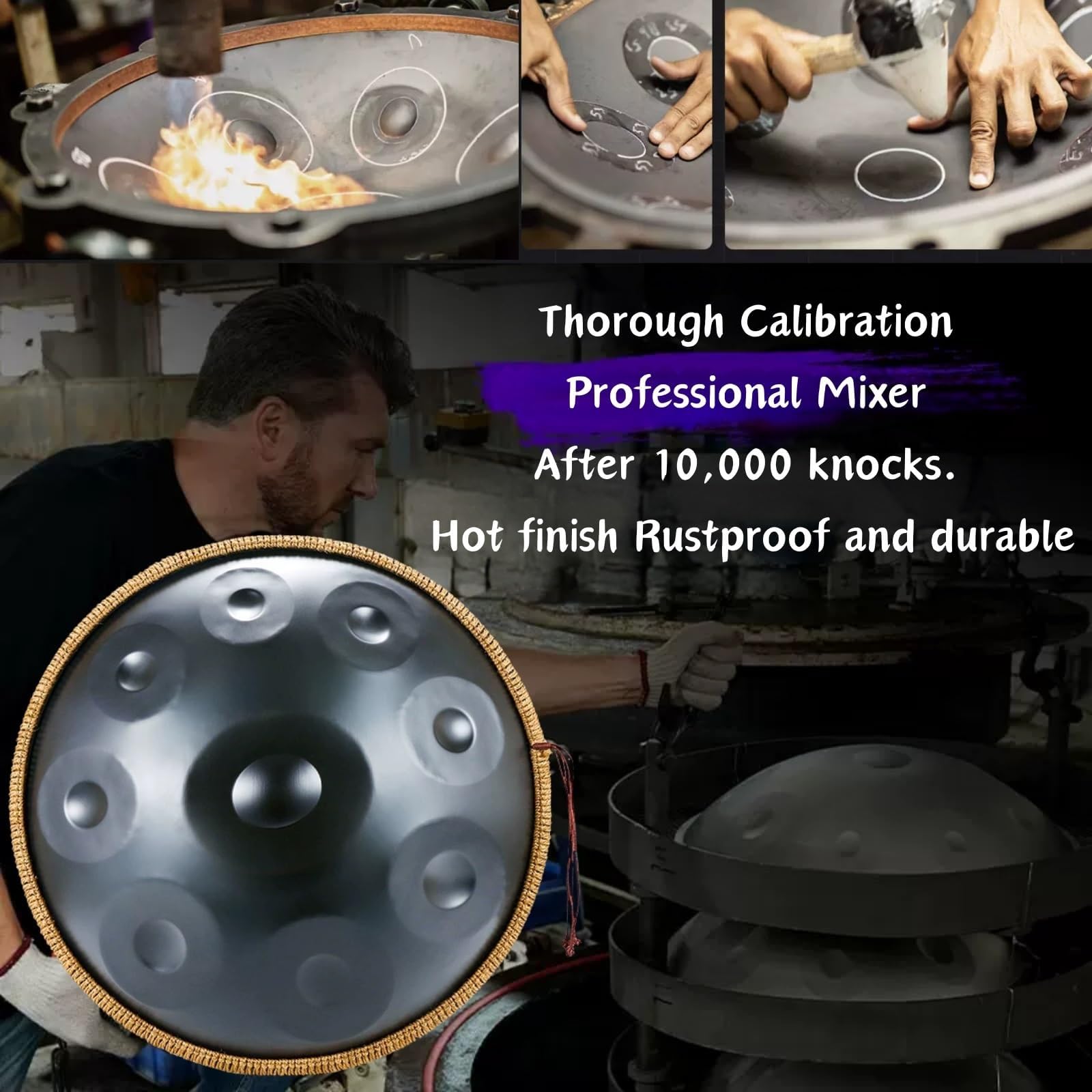 Tambour Handpan, Instrument À Percussion En Acier De Tambour À Main En Ré Mineur 432 Hz / 440 Hz, Harmonic Tambour À Main À 9/10/12 Notes Avec Housse, Pour Enfants Et Adultes(Silver,440HZ/10Note)