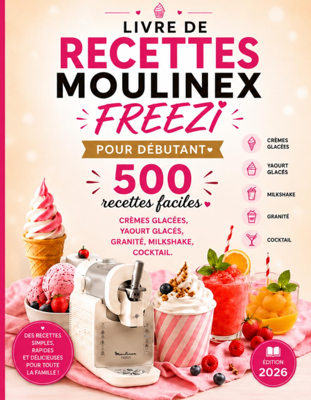 Livres De Recettes Moulinex Freezi: 500 recettes faciles et gourmandes pour débutants : glace à l'italienne, sorbets, yaourts glacés, milkshakes, ... glacées - livre moulinex freezi debutant