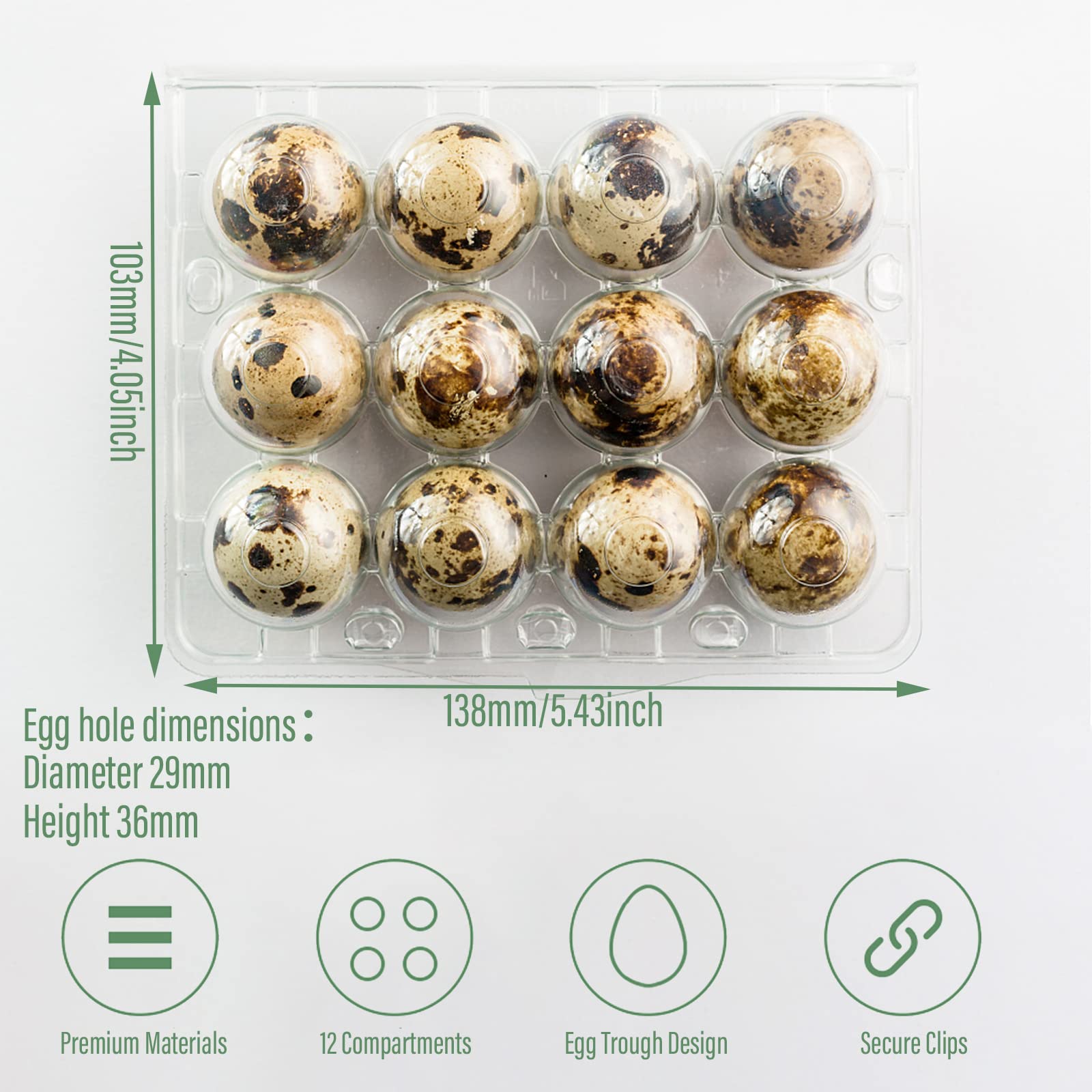 plástico Cajas para huevos de codorniz reutilizables Acampada huevera cajas de almacenamiento huevos de codorniz 12 pequeños transparentes caja de almacenamiento Adecuado para Frigoríficos