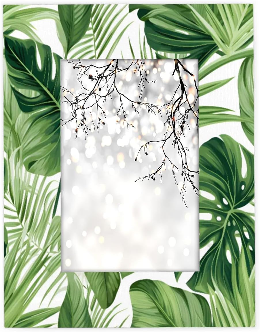 Hawaiian Flower Palm 8x10 Picture Frame Tropical Leaf Wood Photo Frame for Tabletop Display Wall Mount Picture Frames Display 8x10 Inch Photo Wall Decor