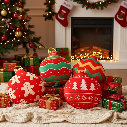 Miniatura 5 de Paquete de 4 almohadas de campana de Navidad, cojines decorativos de terciopelo, cojines redondos de invierno, hogar, sofá, dormitorio, decoración