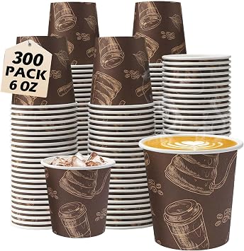 6 oz 300 Pack Disposable Paper Cups, Recyclable Paper Coffee Cups | Paper Coffee Cups,Thickened Cup for Coffee, Hot Cold Beverage Drinking Cup for Coffee, Milk, Water, Tea, Juice, Espresso