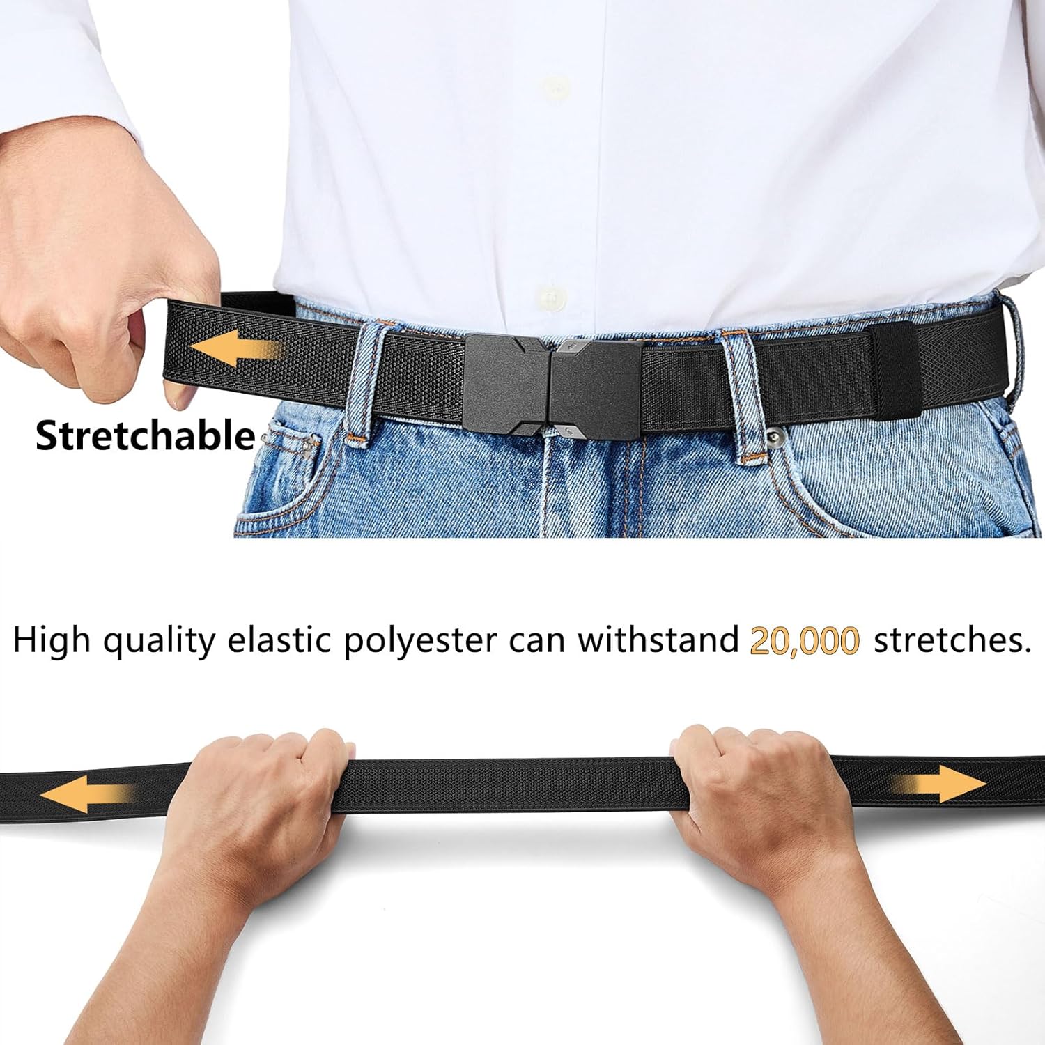 LionVII Quick Release Elastic Belt, Men Stretch Belts with Buckle Fit Through Belt Loops, Adjustable Trim to Fit 28-48" Waist - Image 4