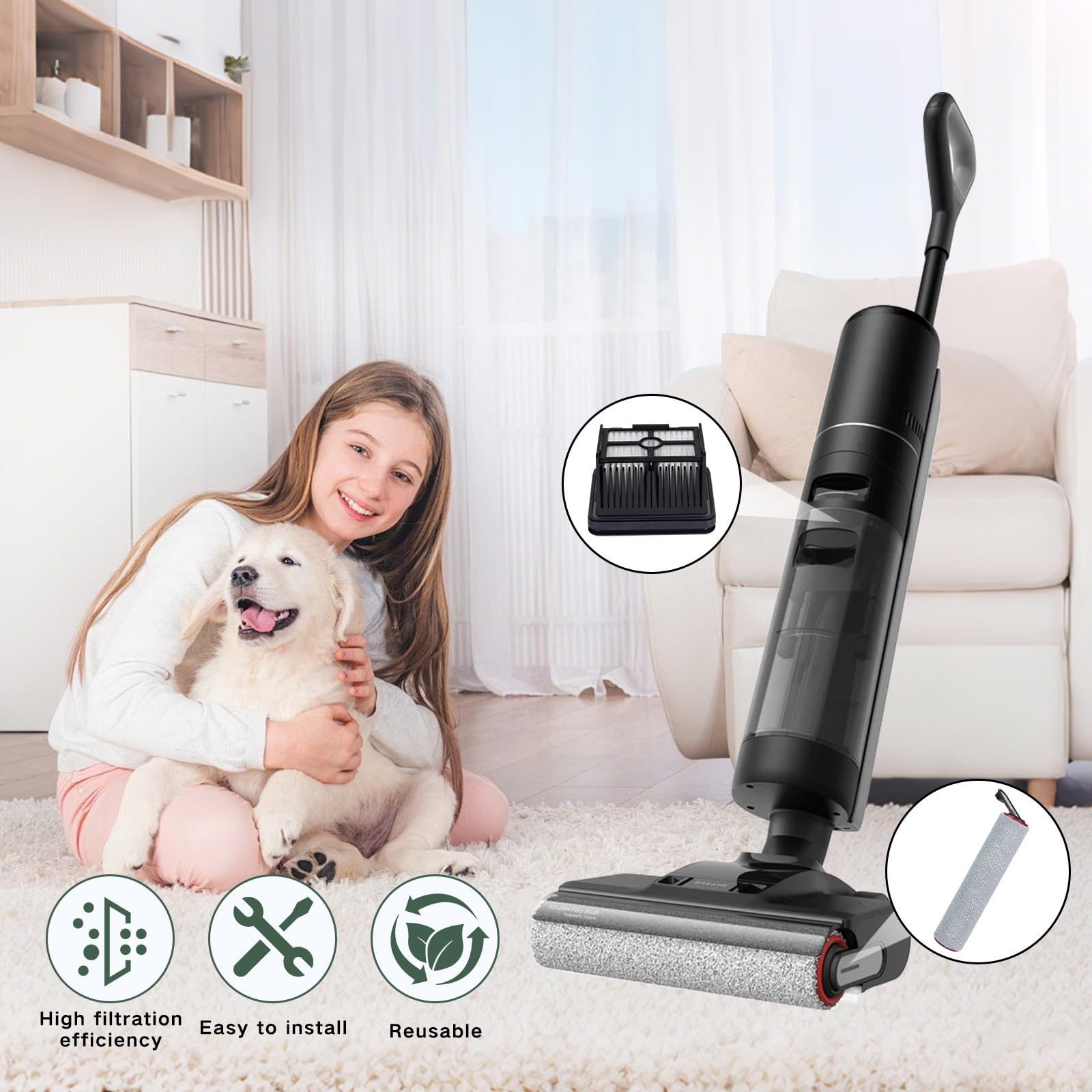 7 sztuk akcesoriów do Dreame H12 Pro Ultra/H13 Pro, części zamienne do odkurzacza na mokro i sucho, 2 rolki szczotki + 4 filtry + 1 szczotka do czyszczenia