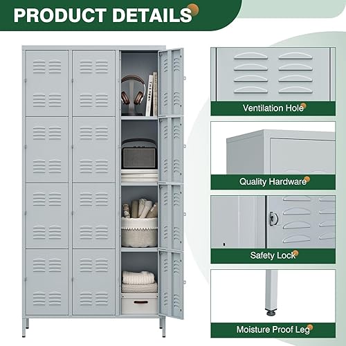 Miniatura 20 de Letaya Taquillas de metal para empleados: armario de almacenamiento de 9 puertas con estantes y gabinete de acero con cerradura para la escuela