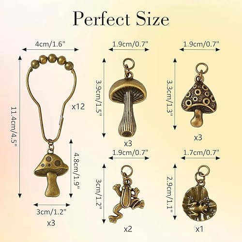 Miniatura 7 de SANDOO 12 ganchos para cortina de ducha retro con diseño de rana y hongo, bonitos ganchos decorativos para cortina de ducha, anillos de cortina de