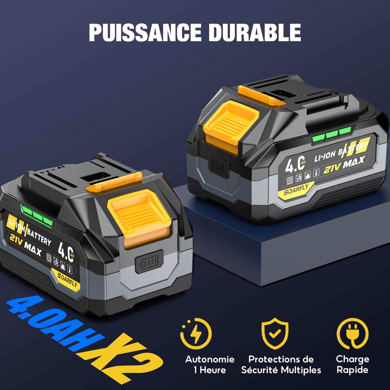 SoarFly Cle a Choc Sans Fil 1200N.m, Boulonneuse a Choc Brushless 21V, 2x4.0Ah Batterie, Clé a Choc 3 Vitesses, 1/2 Pouce, Coffret Complet pour Auto et Bricolage