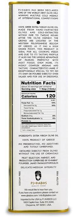 High Phenolic Greek Extra Virgin Olive Oil PJ KABOS Set (Everyday Medium/Robust)