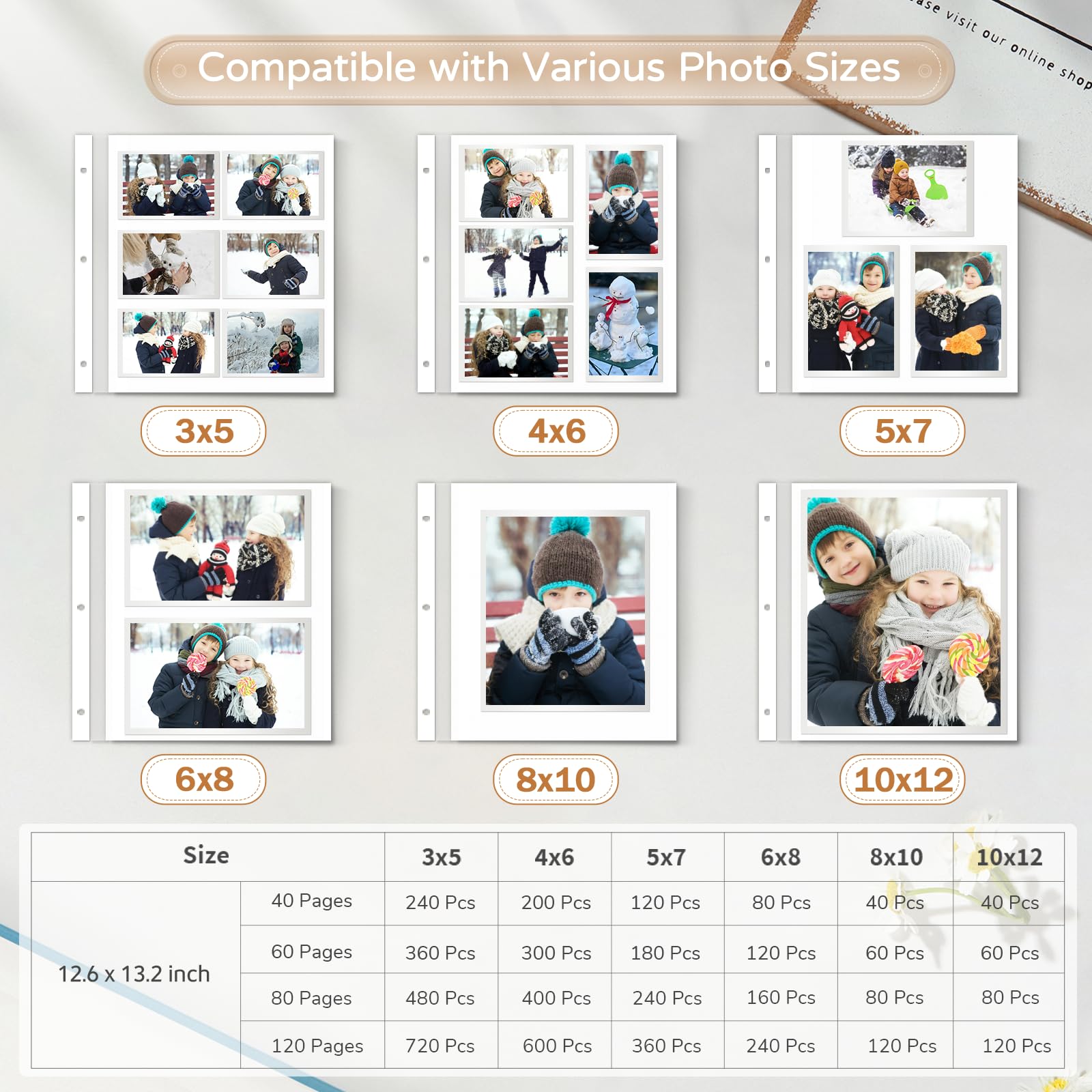 Popotop Álbum de fotos grande autoadhesivo de 4 x 6, 5 x 7, 8 x 10 pulgadas, álbum de fotos, regalo para mamá, familia, bebé y boda, con bolígrafo de metal y tablero de plástico