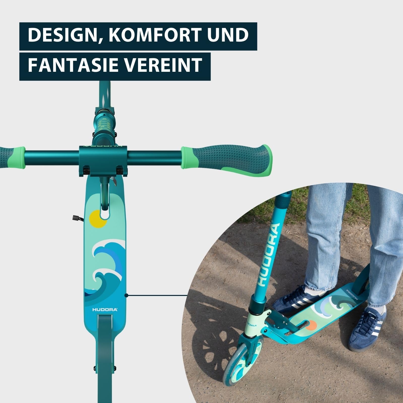 HUDORA BigWheel 205 Advanced Scooter - Daydream-Edition - für bis zu 100kg - Höhenverstellbarer & zusammenklappbarer Tretroller - Kick-Scooter für Kinder/Jugendliche & Erwachsene