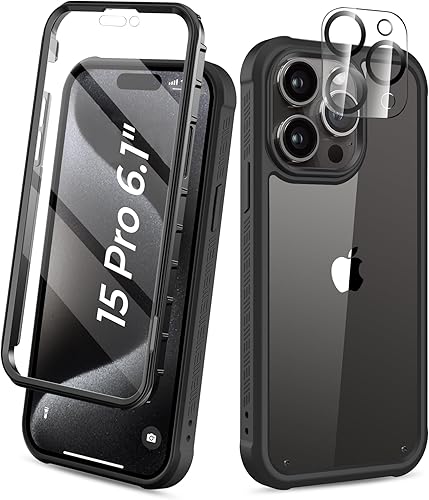 Miniatura 17 de Funda para iPhone 15 de cuerpo completo, protector de pantalla integrado, con protector de lente de cámara, [antiamarilleamiento], funda protectora