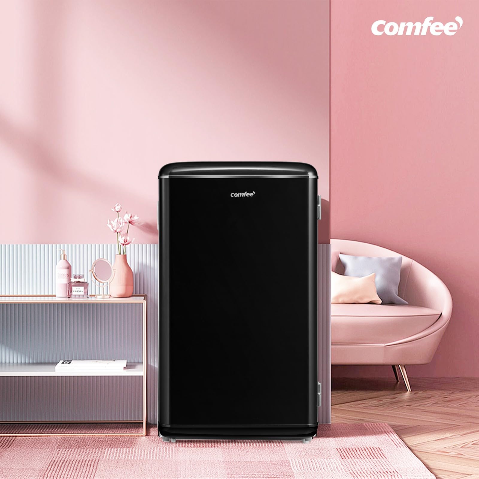 Comfee' RCD93BL2EURT(E) Refrigerator Underground, 93L, Black | Retro Freestanding Refrigerator, Refrigerator Compartment, Adjustable Thermostats, LED Light