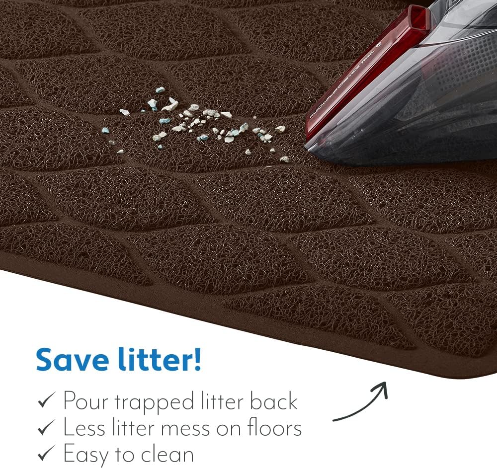 Mighty Monkey Durable Easy Clean Cat Litter Box Mat, Great Scatter Control Mats, Keep Floors Clean, Soft on Sensitive Kitty Paws, Cats Accessories, Large Size, Slip Resistant, 35x23, Chocolate