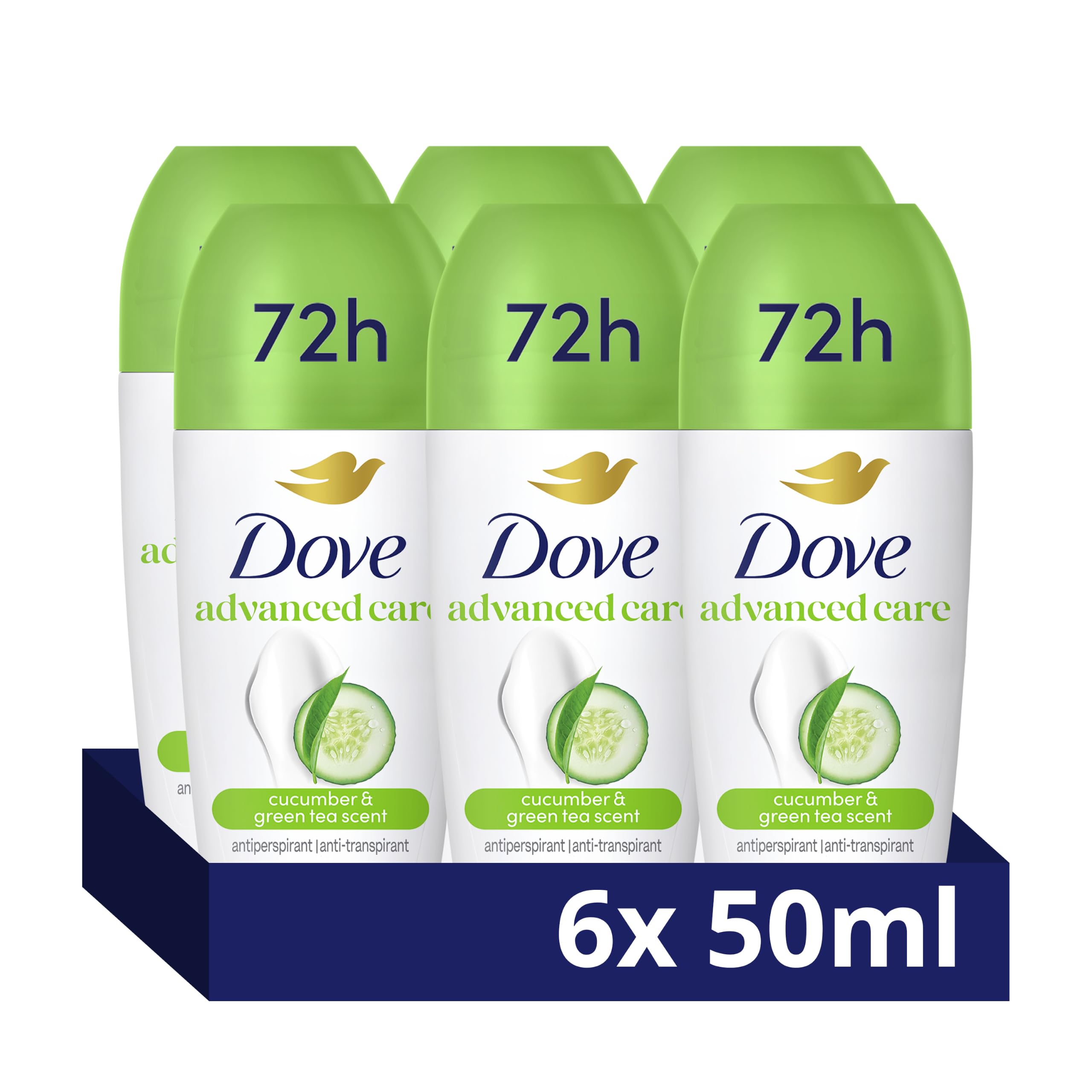 Dove Advanced Care Go Fresh Cucumber Scent Anti-perspirant Deodorant pack of 6 with Triple Moisturising technology roll-on for 48 hours of protection 50 ml