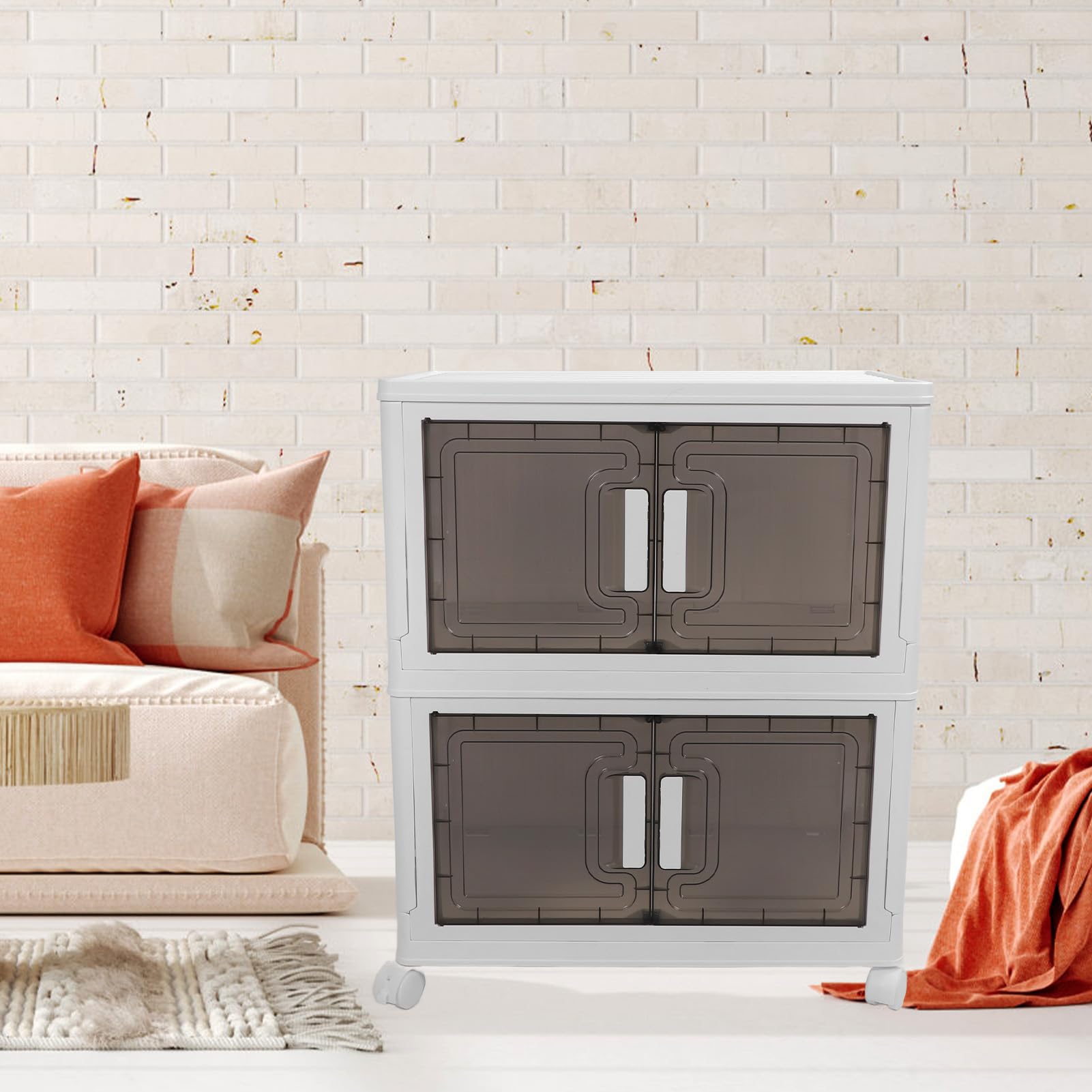 Walfront PP PET Stapelbare Lagerbehälter Closet Organizer Box, Faltbares Design, Ideal für Schlafzimmer, Büros und Speicherbereiche für Lebensmittel. (Mittelgroß 2 Schichten)