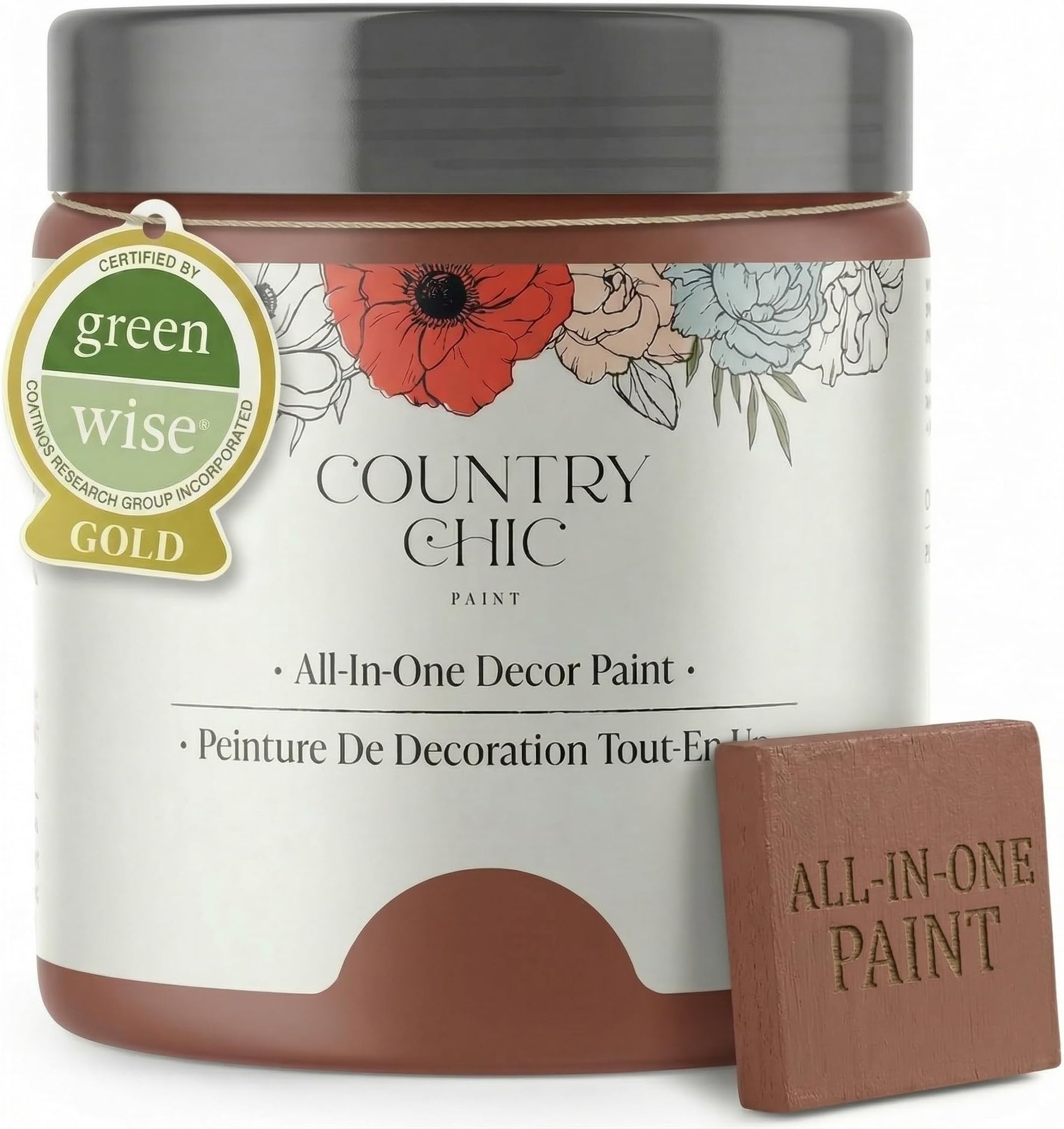 Country Chic All-in-One Chalk Paint for Furniture, Cabinets, Home Decor, Eco-Friendly, Matte Finish, Built-In Primer & Top Coat for Wood, Metal - Alchemist (Clay Red) - Pint 16 oz (475 ml)