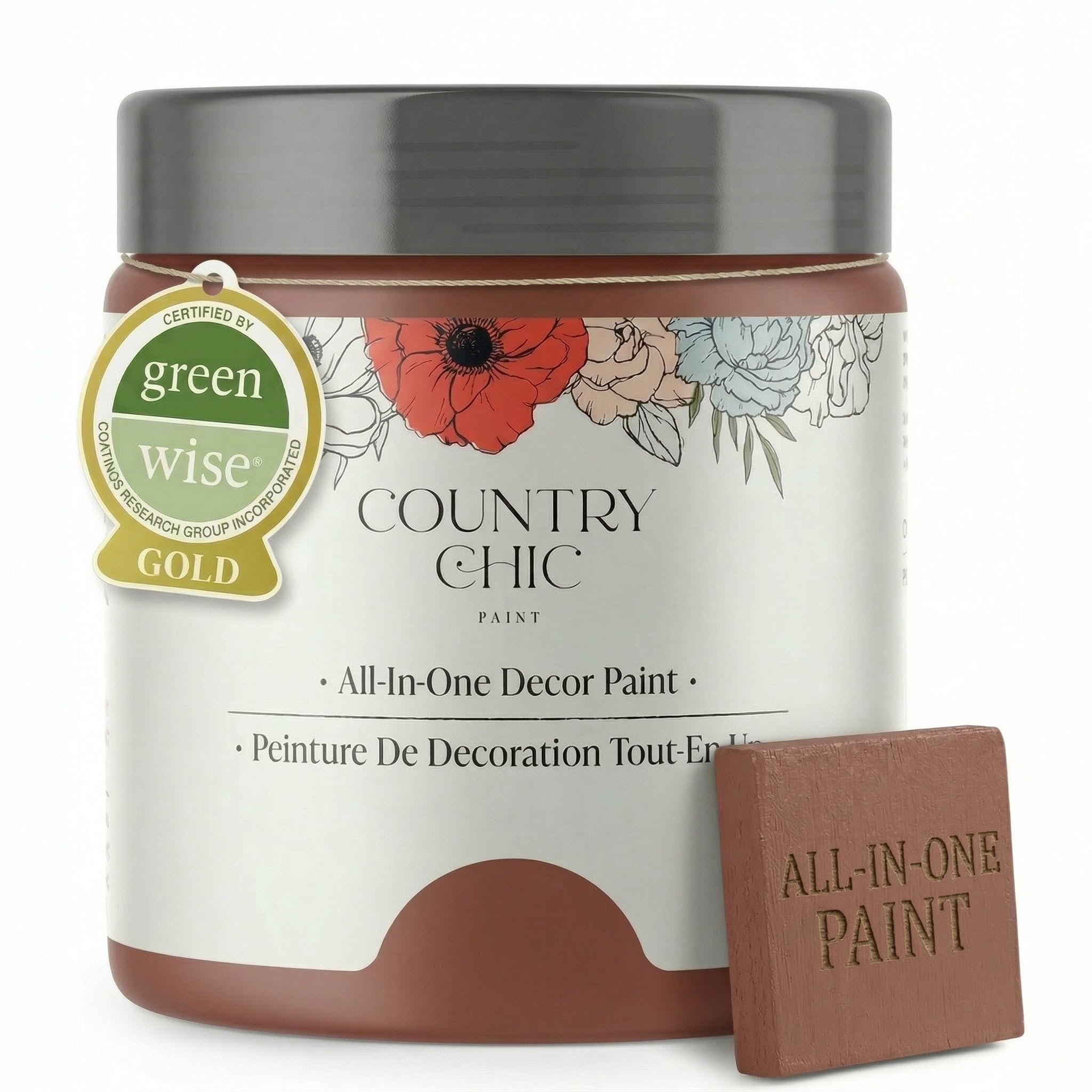 Country Chic All-in-One Chalk Paint for Furniture, Cabinets, Home Decor, Eco-Friendly, Matte Finish, Built-In Primer &amp; Top Coat for Wood, Metal - Alchemist (Clay Red) - Pint 16 oz (475 ml)