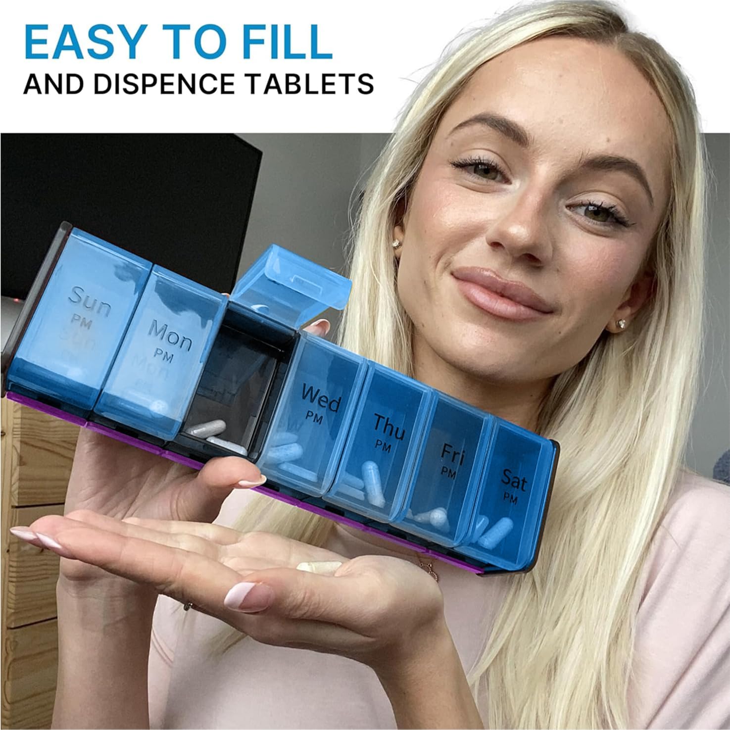 Extra Large Pill Organizer- XXL Pill Box 7 Day - Weekly Pill Organizer with AM PM Large Compartments Big Pill Case for Supplements Jumbo Pill Holder for Vitamins Huge Medicine Organizer 2 Times a Day - Image 4