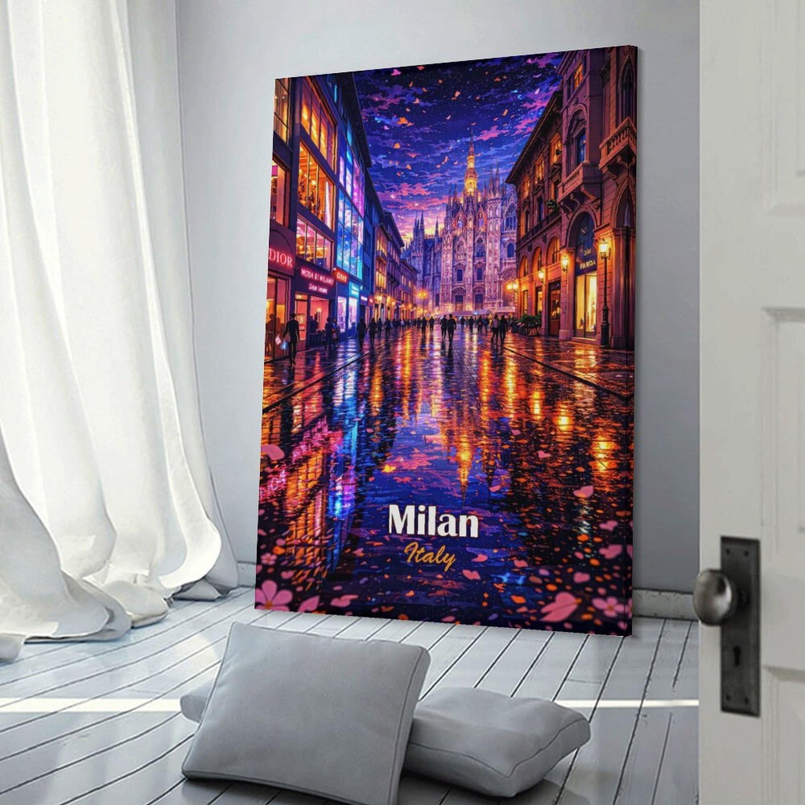 Junmoney Milan Cathedral at Night Wall Art Print 20x30inch(50x75cm), for Art Walls, Layered Displays Or Homes, Wall Decor Suited to Curated Displays