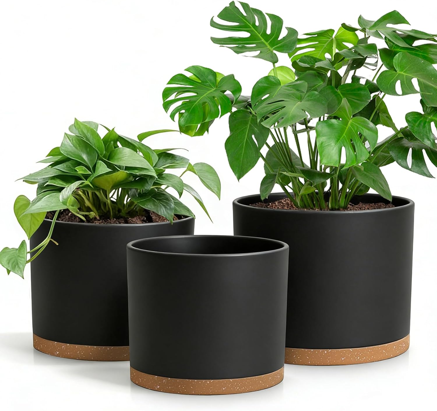 Large Plant Pots Set of 3 – 8", 9", 10" Indoor Flower Pots with Drainage Holes and Saucers, Big Planters for Monstera, Fiddle Leaf Fig, Snake Plant – 5 Colors