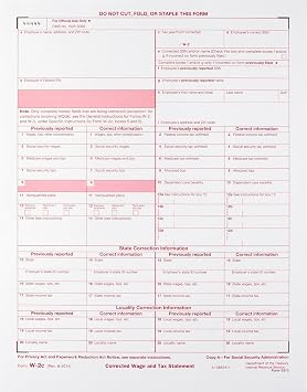50 W-2C Copy A, Wage Corrected & Tax Statement, SSA Laser Tax Forms - Pack of 50- IRS Approved