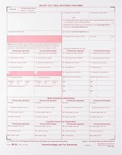 50 W-2C Copy A, Wage Corrected & Tax Statement, SSA Laser Tax Forms - Pack of 50- IRS Approved