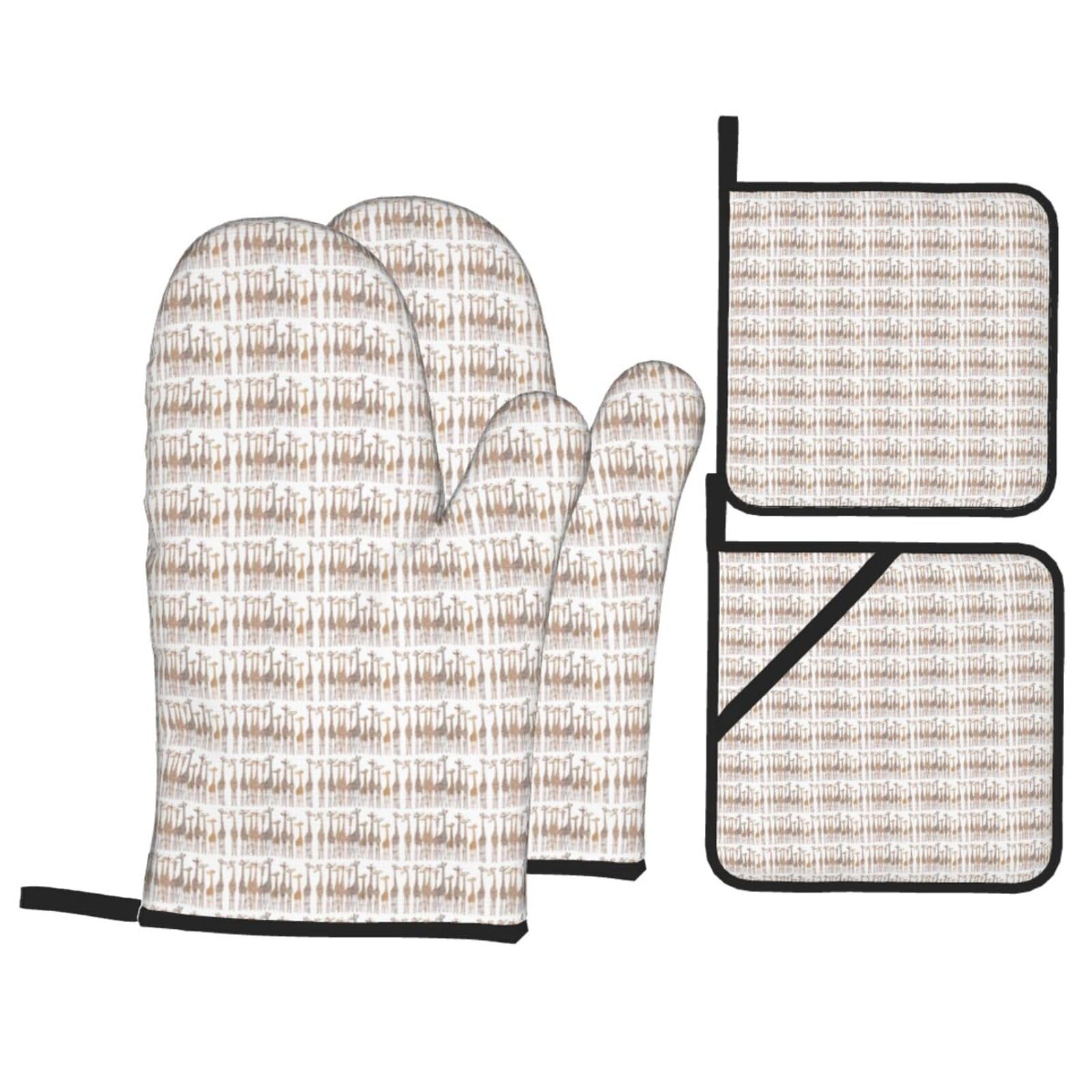 Cute Cartoon Funny Giraffes Print Stylish Heat-Resistant Oven 4-Piece Set Kitchen Gloves Roasting Daily Cooking