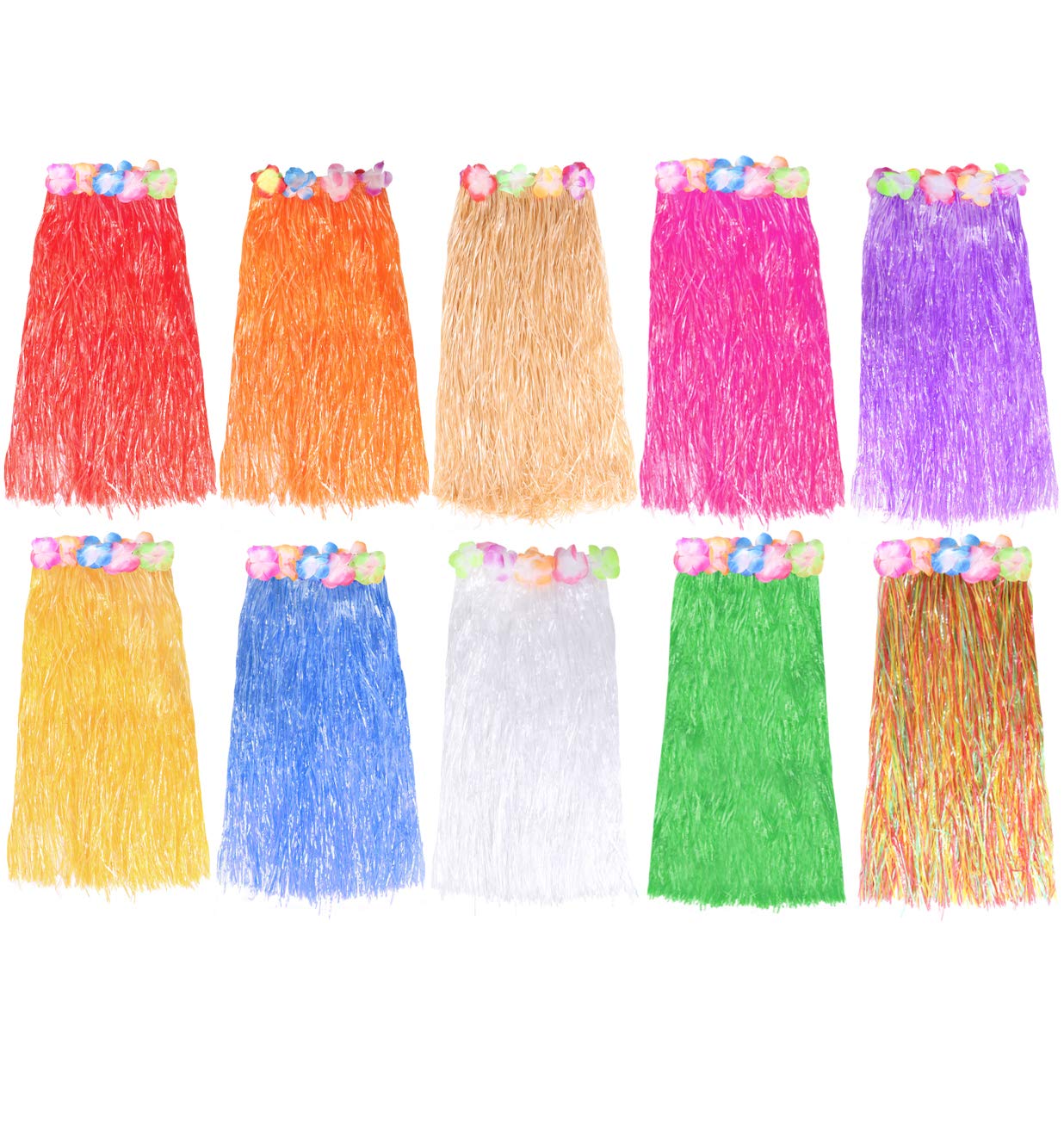 LONG HAWAIIAN HULA SKIRT 80CM WITH FLOWERS LUAU FANCY DRESS BEACH PARTY OUTFIT - PACK OF 6 SKIRTS (MIXED COLOURS SKIRT) โ image 1