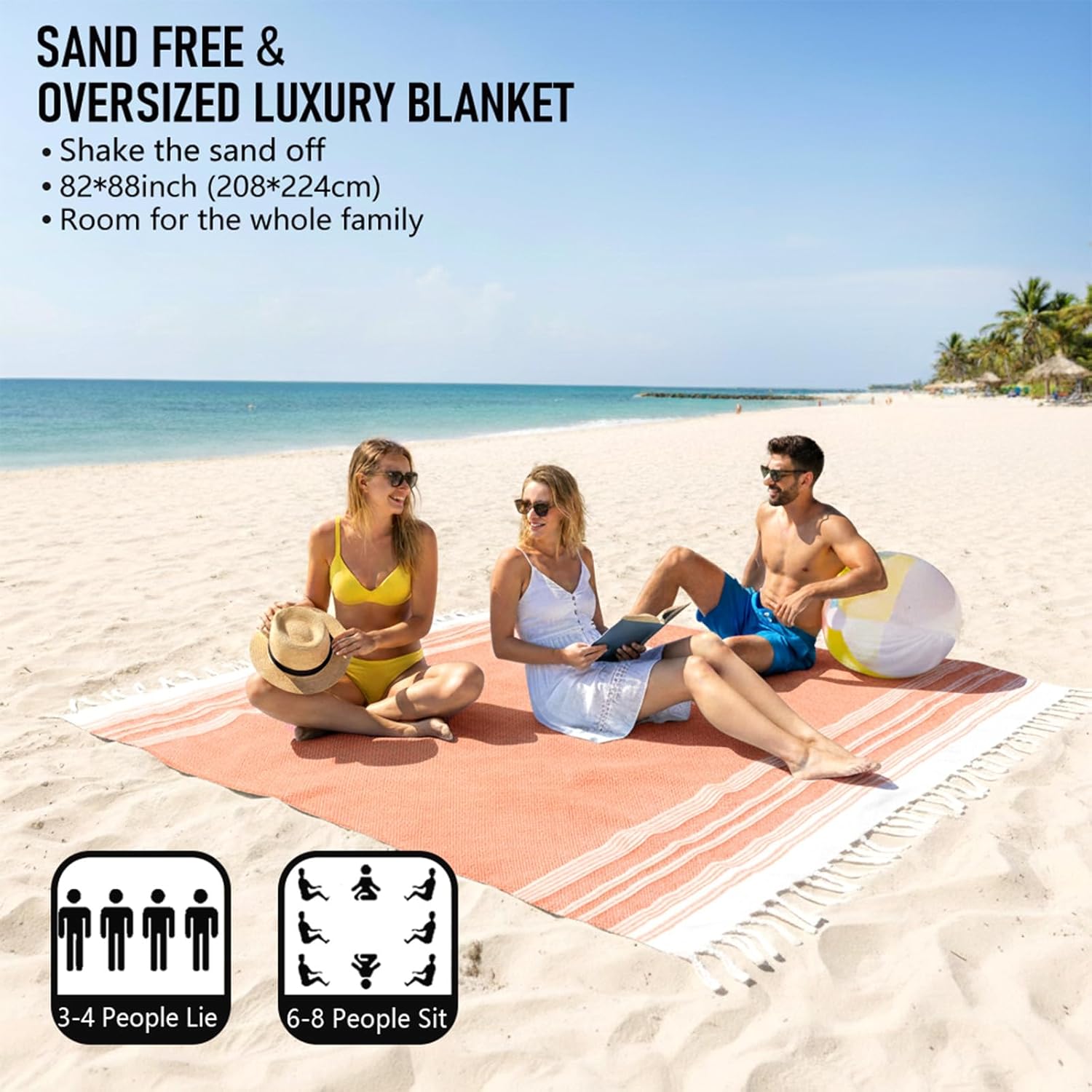 Oversized Turkish Beach Towel Blanket Cotton Giant XL Sandproof Towels Huge Linen XXL Extra Large Big Throw Quilt Blankets for Adults Cloud Travel Camping Glamping Accessories Essentials - Image 2