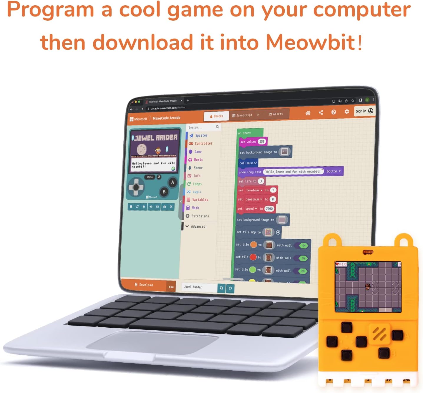 KittenBot Meowbit Card-Sized Retro Coding Arcade Programmable Handheld Game Console Suitable for STEM Education Compatible Micro:bit Expansion Board for Kids Ages 10+(Orange)