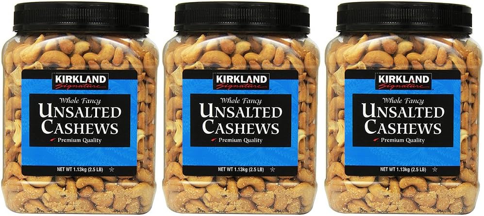 Kirkland Signature Unsalted Cashews, 2.5 Pound (3 Pack)