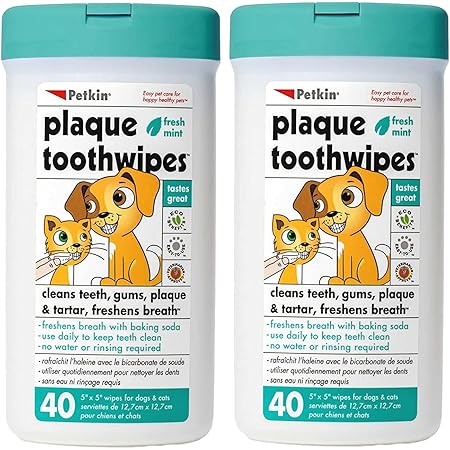 Petkin Plaque Toothwipes, Fresh Mint Wipes - Natural Formula Cleans Teeth, Gums & Freshens Breath - Convenient, & Easy to Use Oral Care Dental Pet Wipes for Dogs, Cats, Puppies & Kittens