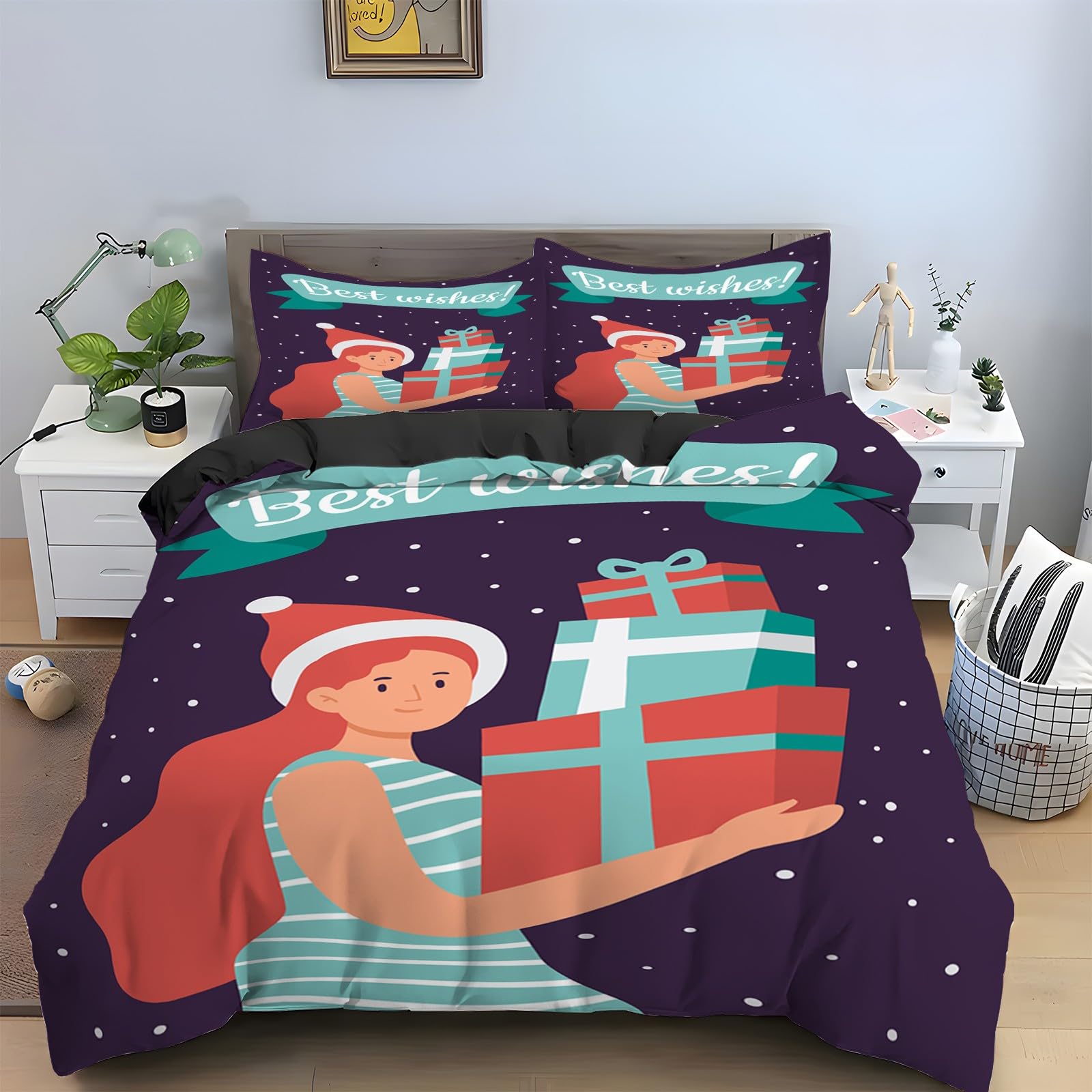 Housse de couette 240 x 260 anti-glissement avec fermeture éclair et microfibre