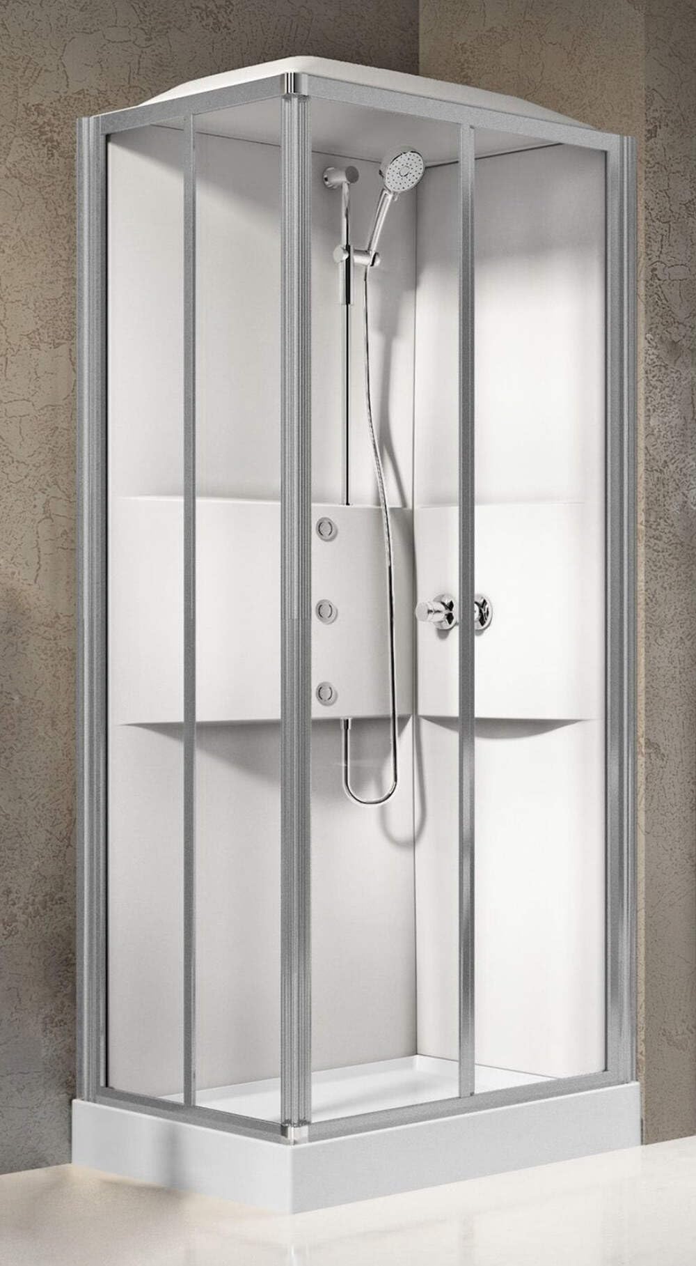 Novellini Media 2.0 A Hidromasaje Techo Alcachofa 90x70 cm Cabina Ducha Multifunción Apertura Deslizante Montaje DX SX Mezclador Termostático Cristal Transparente Perfil Silver Altura 226 cm