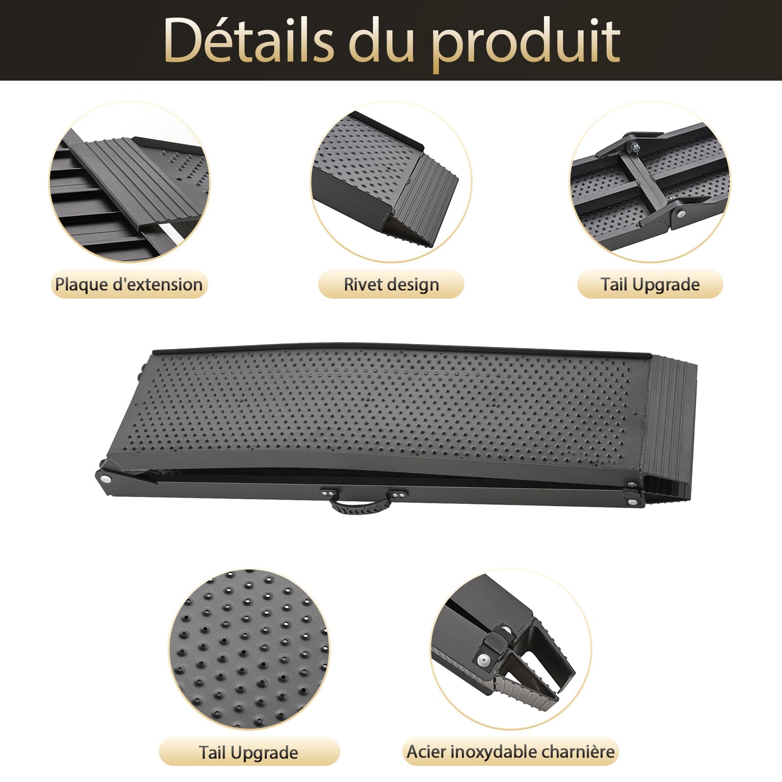 gardhom 2X Rampe Voiture Pliante 680Kg Aluminium Rampe de Chargement 228x28x4.5cm Antidérapante Rampes de manutention Rampe Moto, Tondeuse à Gazon, Vélo et Quad